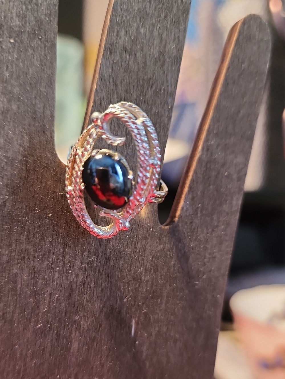 Vintage Sarah Coventry Silver-Tone Black Stone Women's Statement Ring